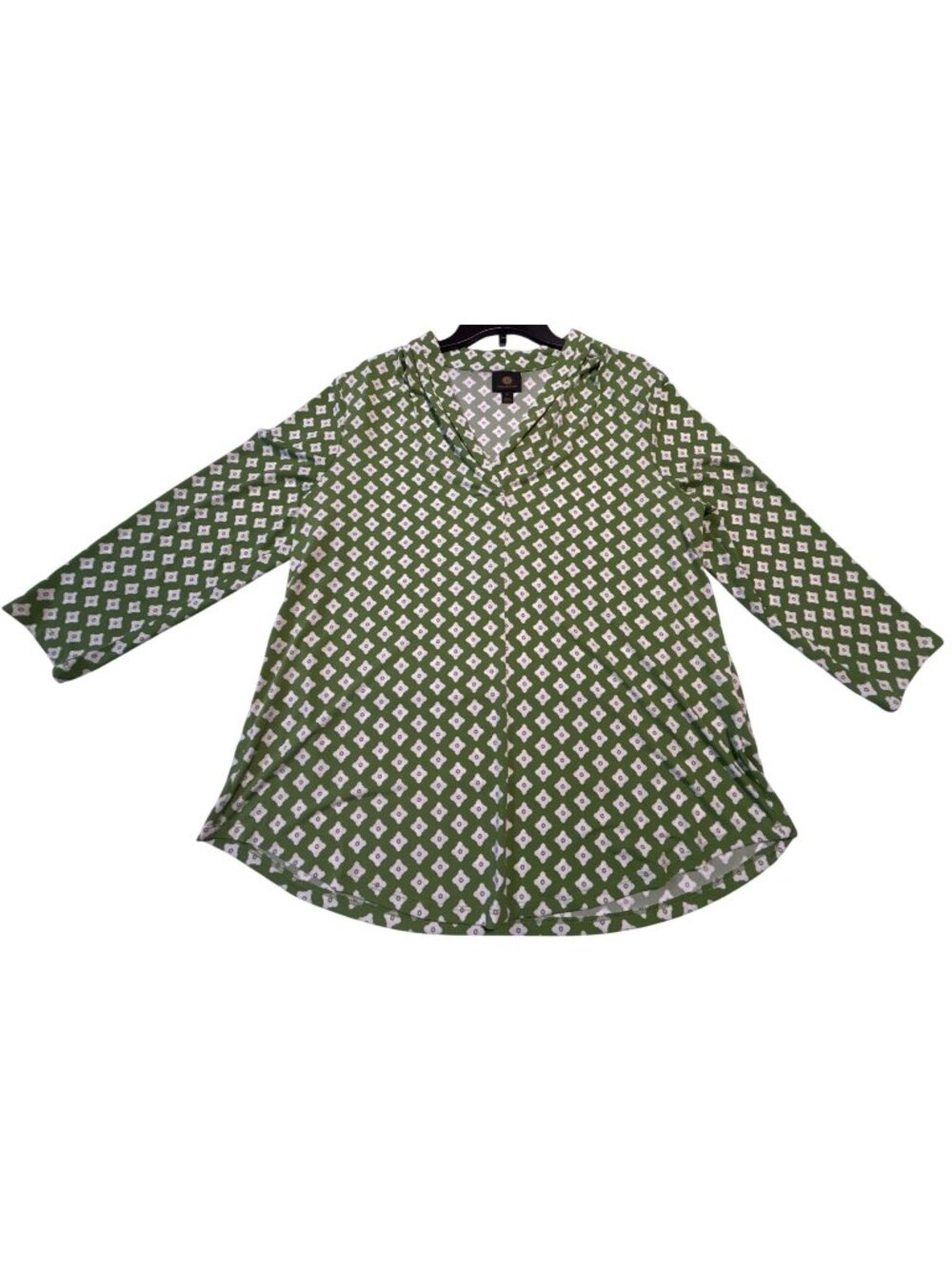 JM Collection XL Green Frond Print ITY Top Polyester Spandex Blend